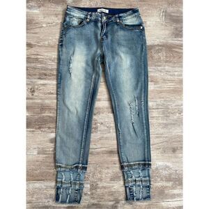 Between Us Skinny Jeans Ankle Cropped Distressed Raw Hem Women’s Junior’s Size 5